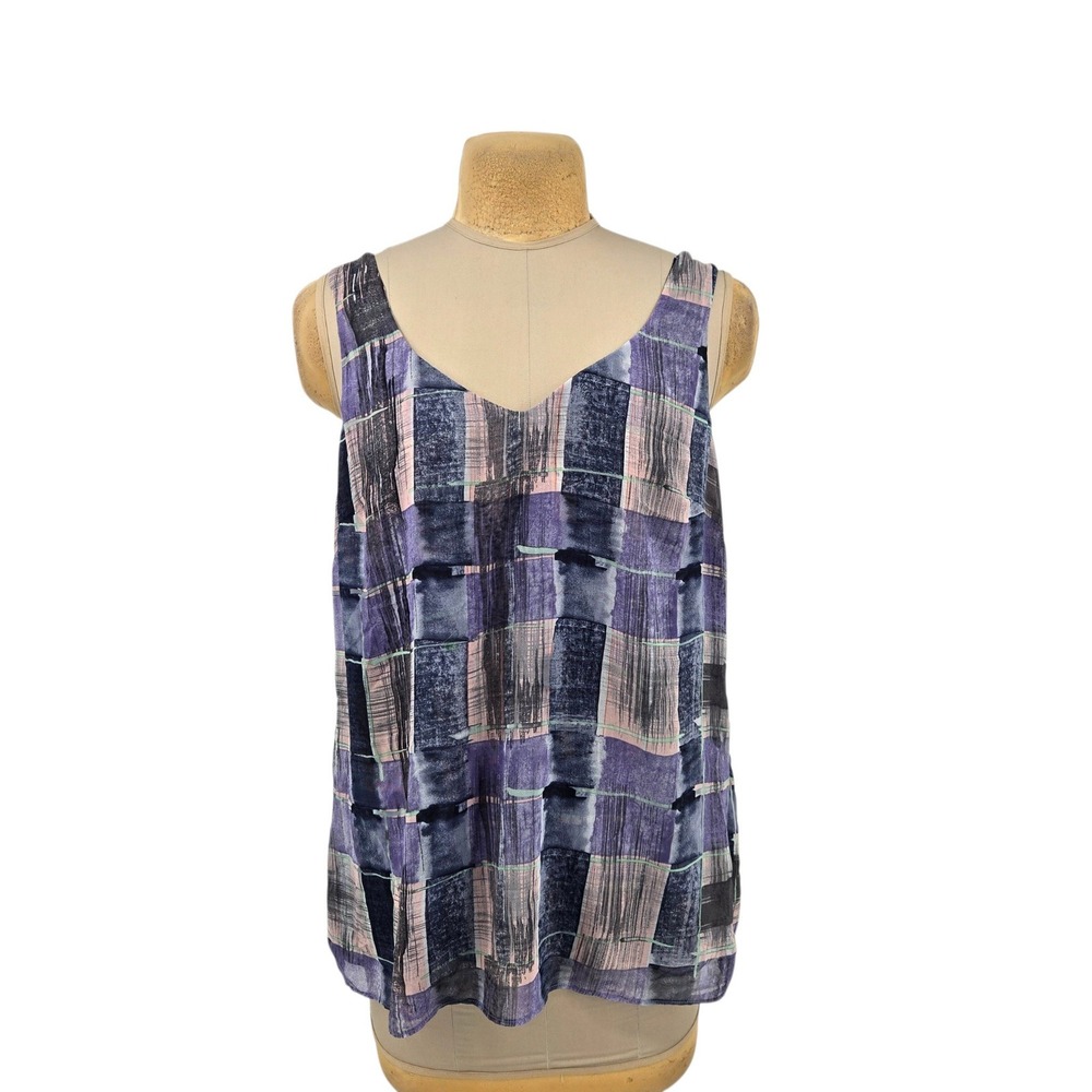 Cabi Tank Top Women XL Purple Plaid V-Neck Sleeveless Blouse 4361